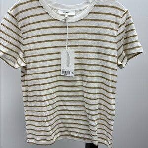 Frame Denim White and Tan Striped Top